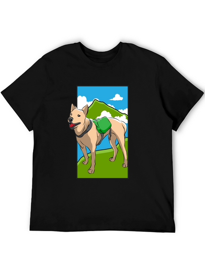 Dog Hiking Adventure Graphic Tee - Black Cotton Shirt