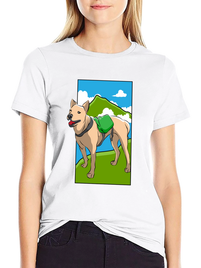 Dog Hiking Adventure Graphic Tee - Black Cotton Shirt