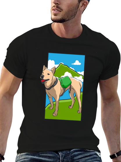 Dog Hiking Adventure Graphic Tee - Black Cotton Shirt