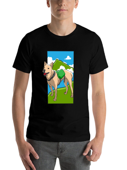 Dog Hiking Adventure Graphic Tee - Black Cotton Shirt