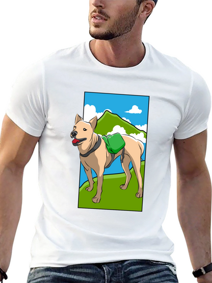 Dog Hiking Adventure Graphic Tee - Black Cotton Shirt