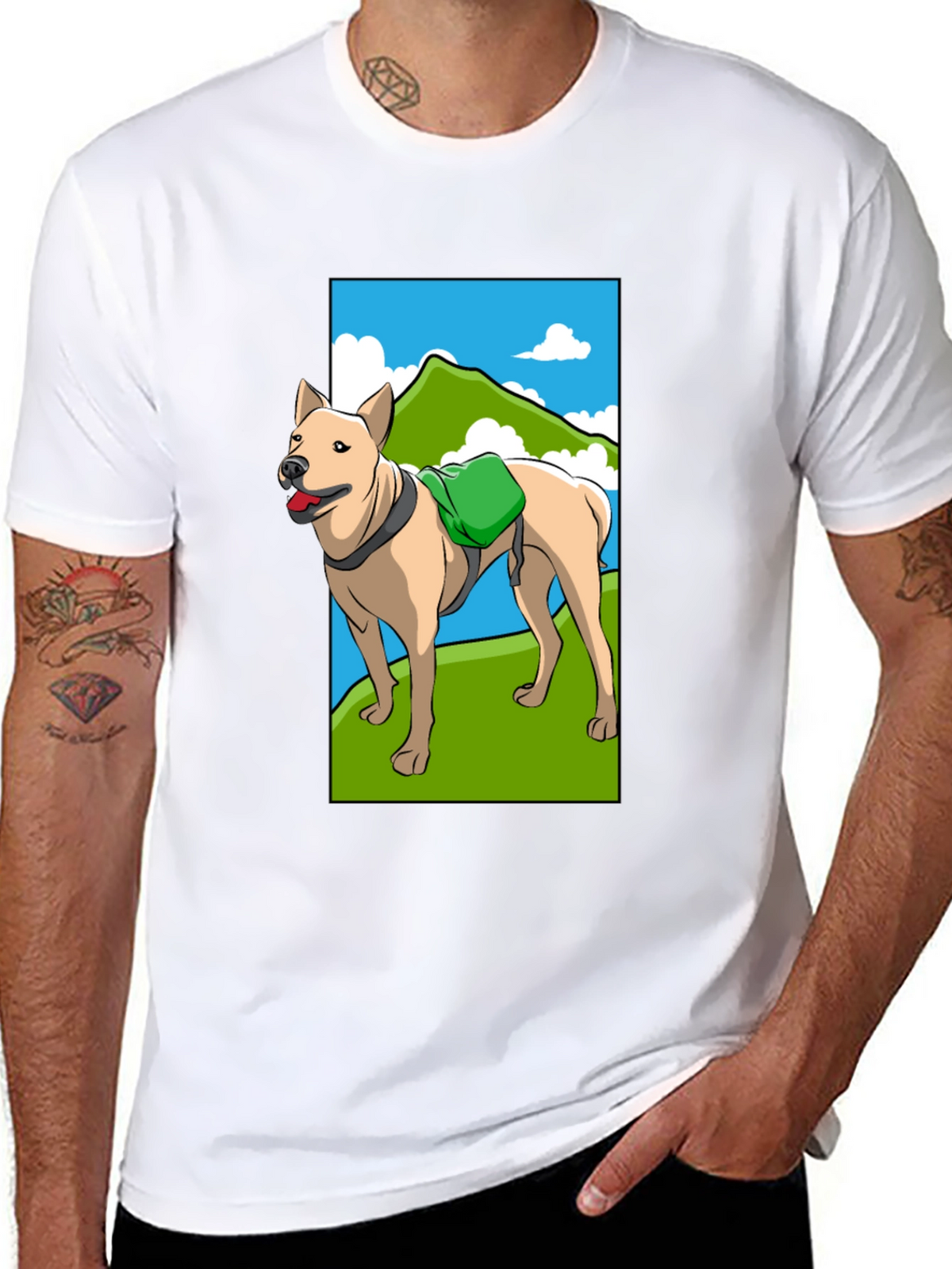 Dog Hiking Adventure Graphic Tee - Black Cotton Shirt