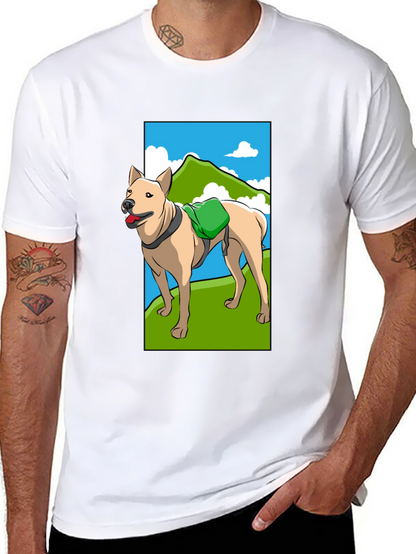 Dog Hiking Adventure Graphic Tee - Black Cotton Shirt