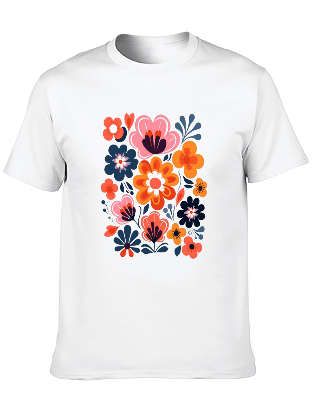 Floral Print Black Crew Neck Tee