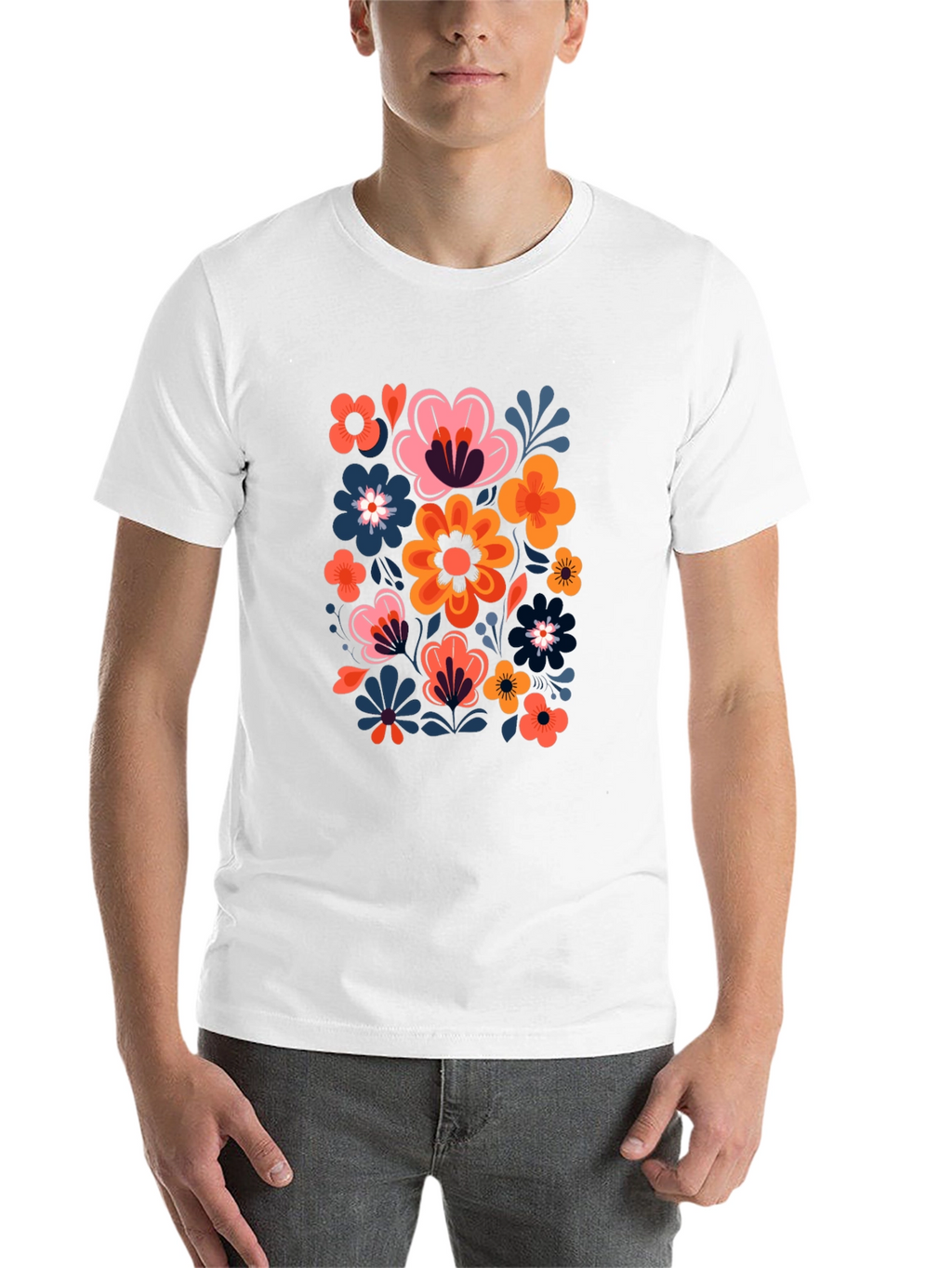 Floral Print Black Crew Neck Tee