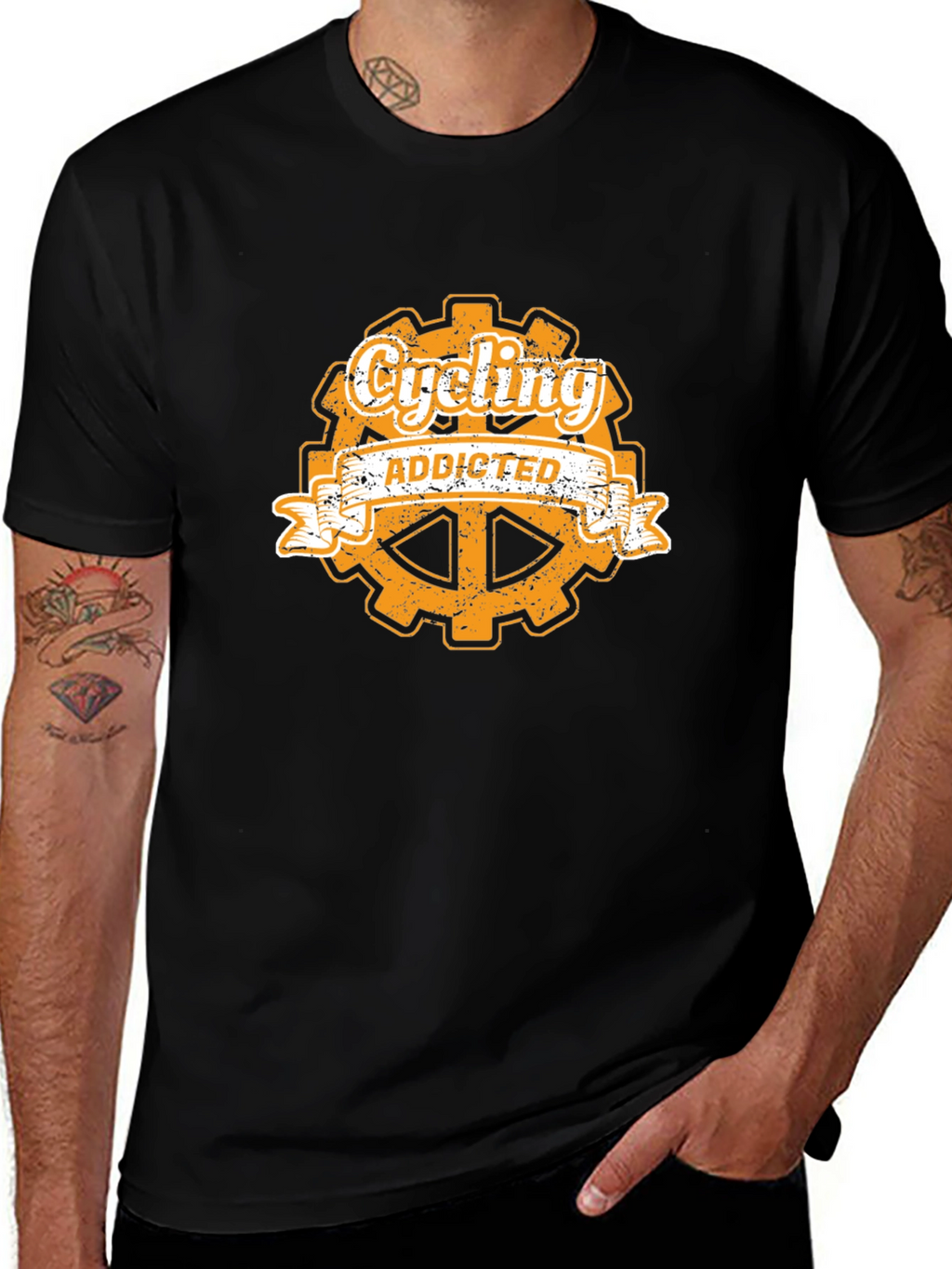 Cycling Addicted Graphic Tee - Black Cotton T-Shirt