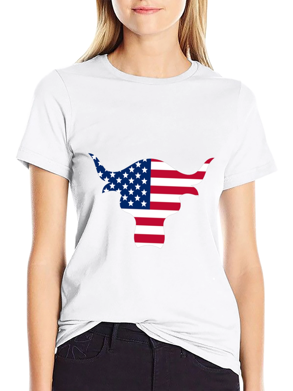 American Flag Bull Graphic Black Tee
