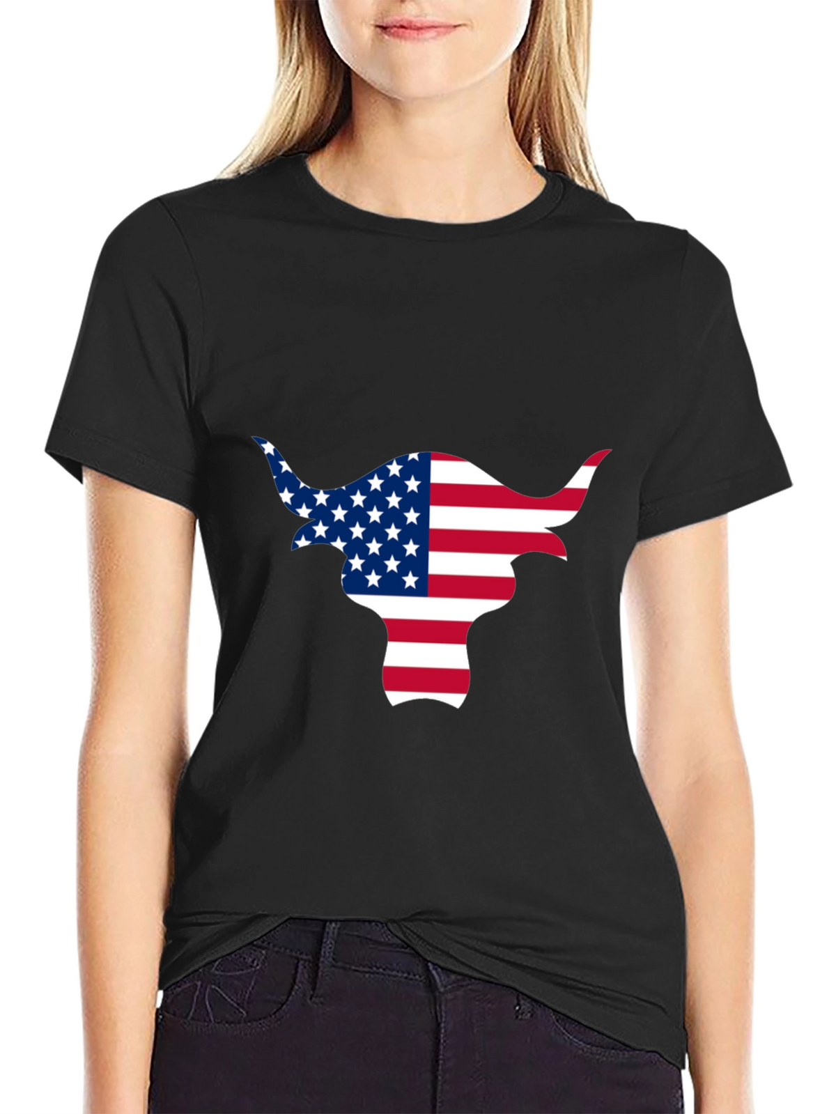 American Flag Bull Graphic Black Tee