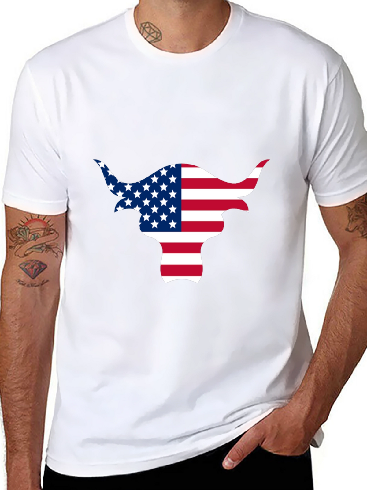 American Flag Bull Graphic Black Tee