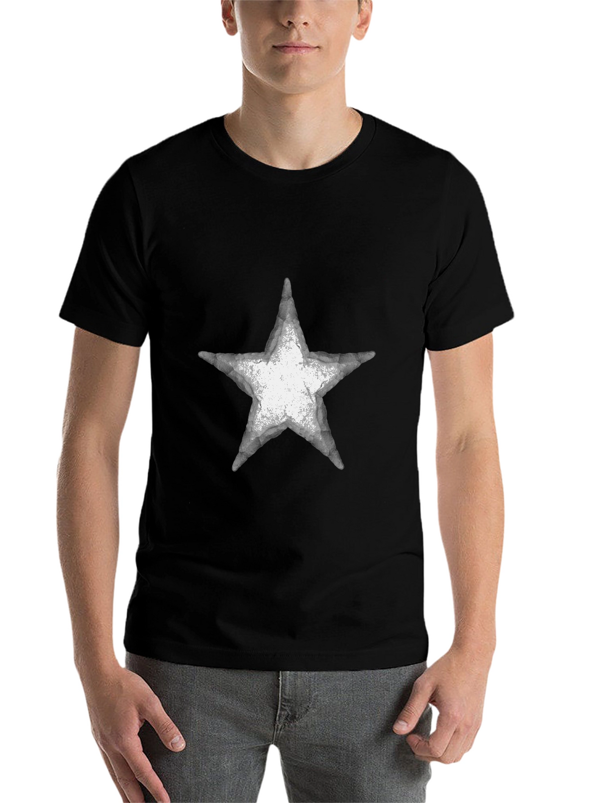 Distressed Star Graphic Tee - Casual Black T-Shirt