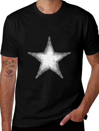 Distressed Star Graphic Tee - Casual Black T-Shirt
