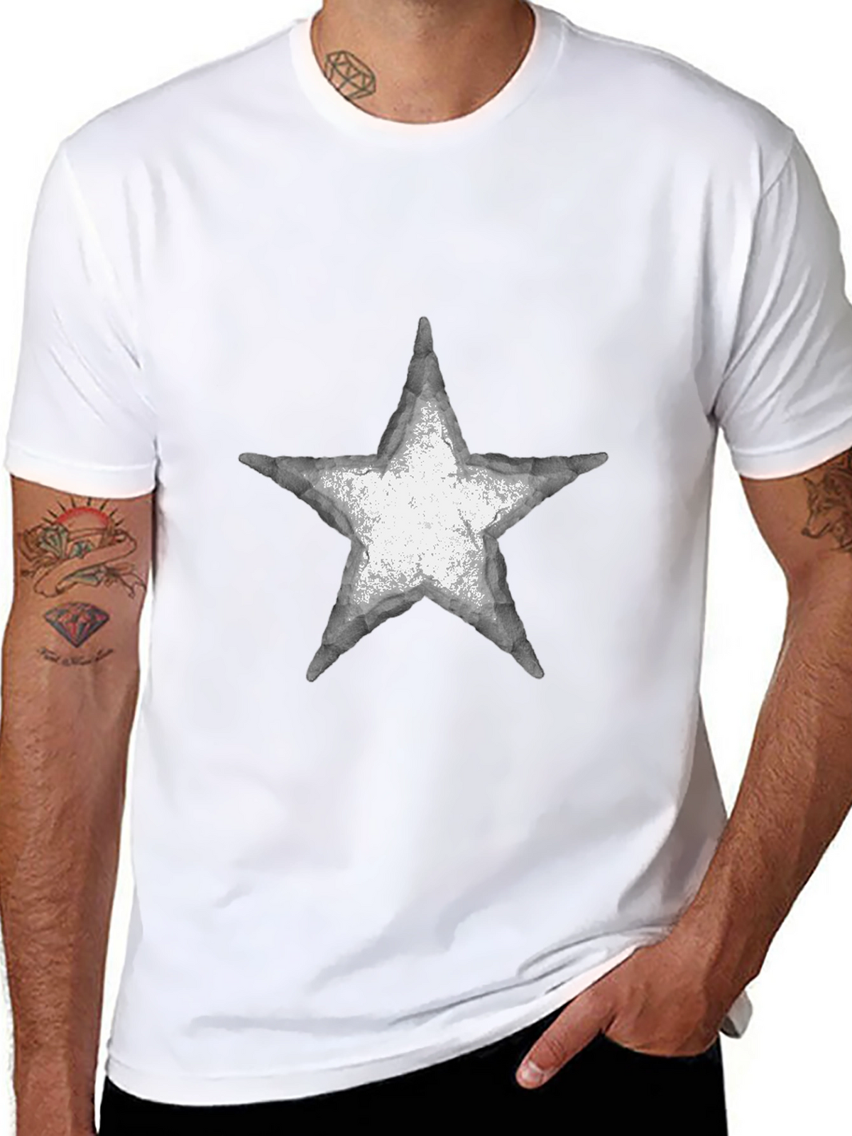 Distressed Star Graphic Tee - Casual Black T-Shirt