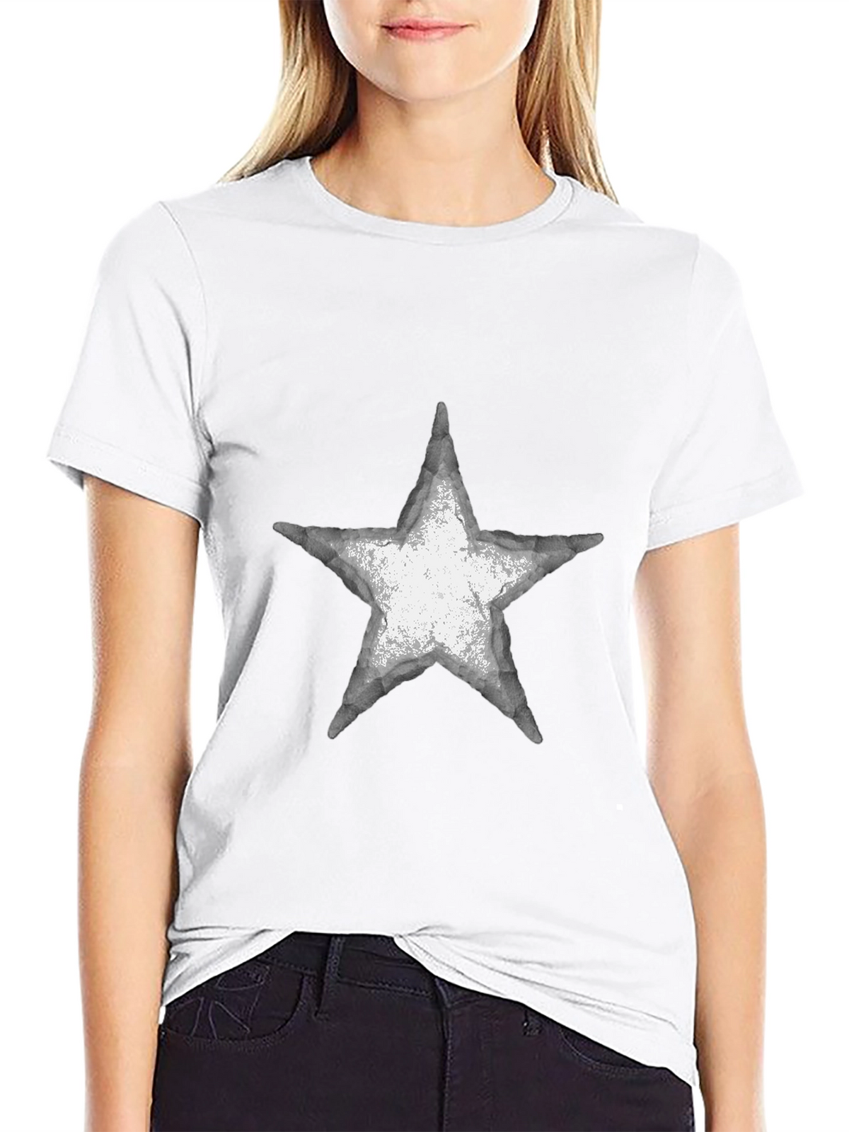Distressed Star Graphic Tee - Casual Black T-Shirt
