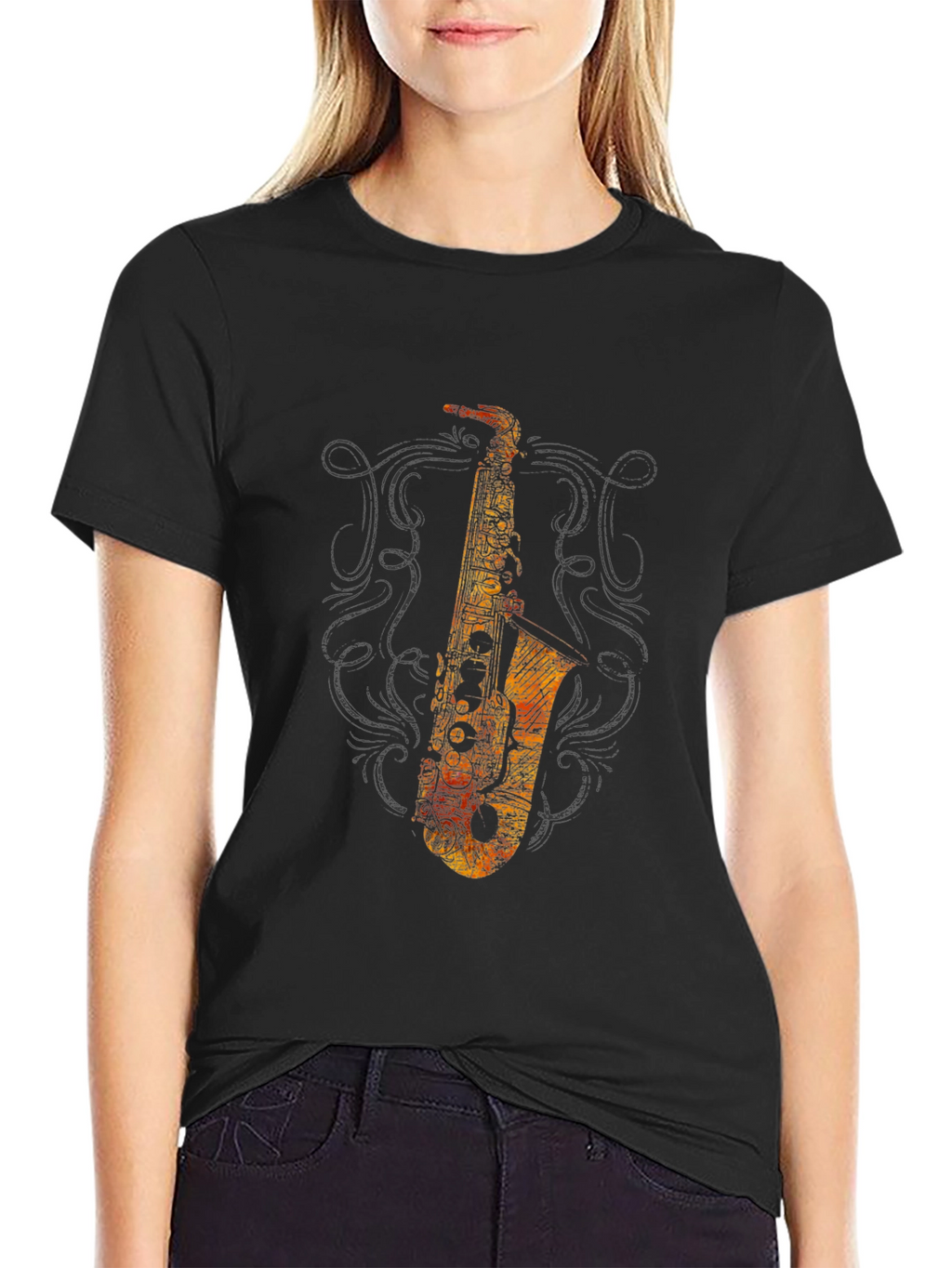 Saxophone Graphic Black T-Shirt