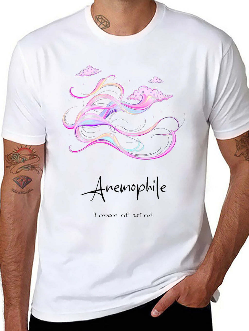 Anemophile Black T-Shirt - Whimsical Wind Design