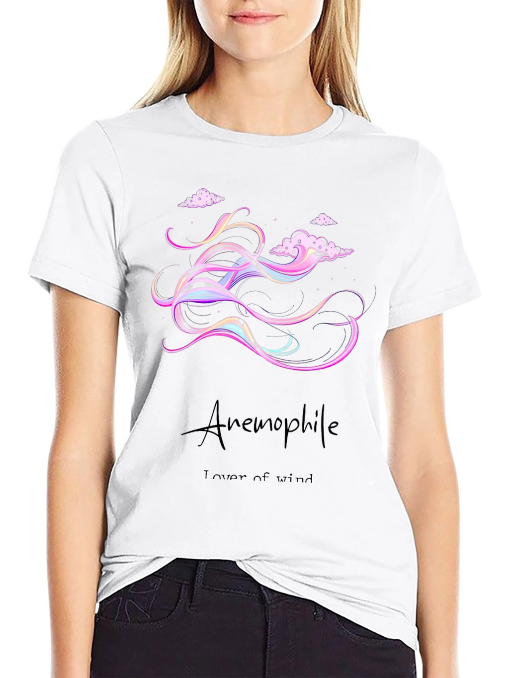 Anemophile Black T-Shirt - Whimsical Wind Design