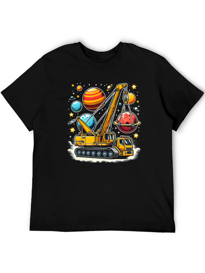 Crane Lifting Planets Graphic T-Shirt