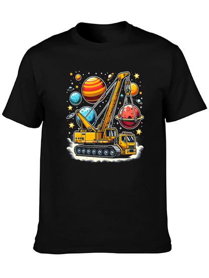 Crane Lifting Planets Graphic T-Shirt