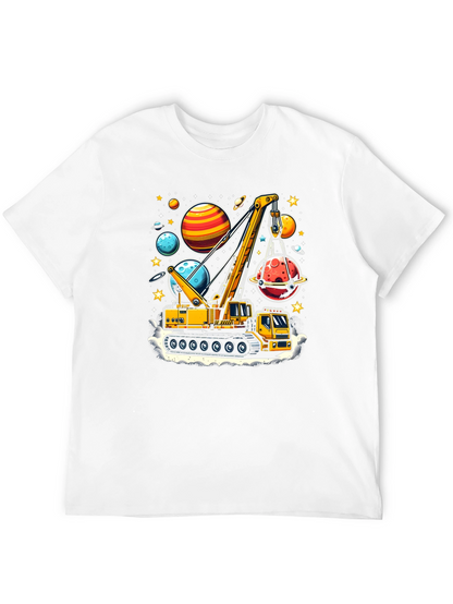 Crane Lifting Planets Graphic T-Shirt
