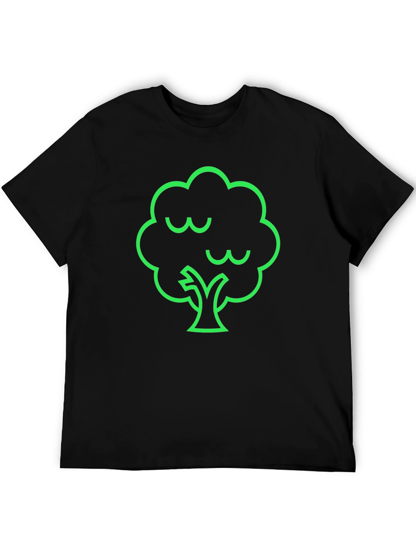 Modern Green Tree Graphic Black T-Shirt