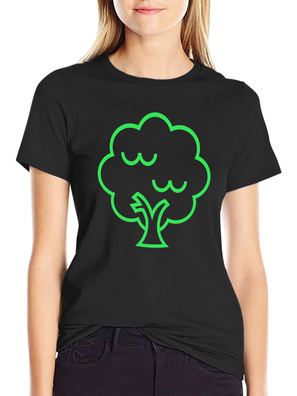 Modern Green Tree Graphic Black T-Shirt