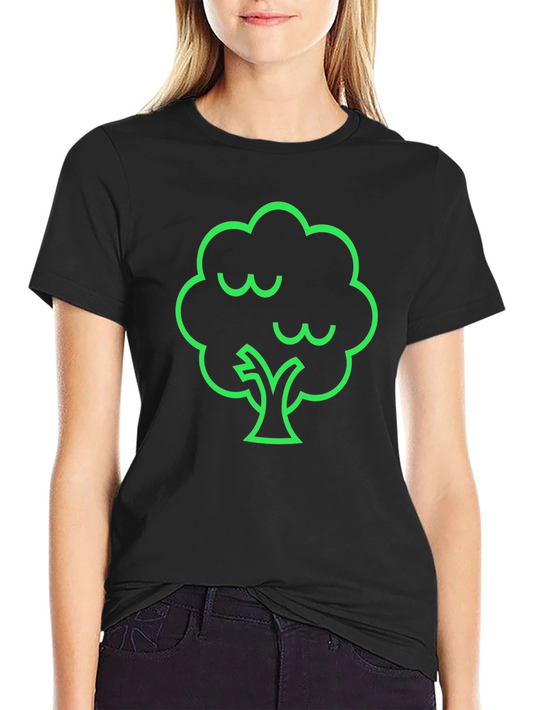 Modern Green Tree Graphic Black T-Shirt