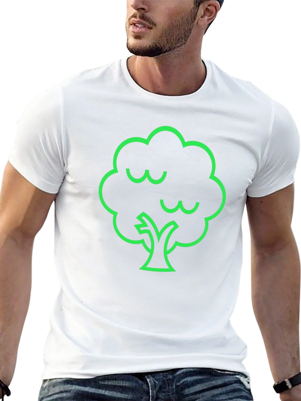 Modern Green Tree Graphic Black T-Shirt