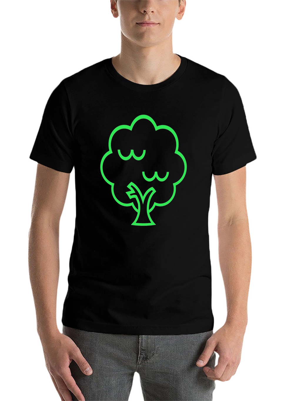 Modern Green Tree Graphic Black T-Shirt