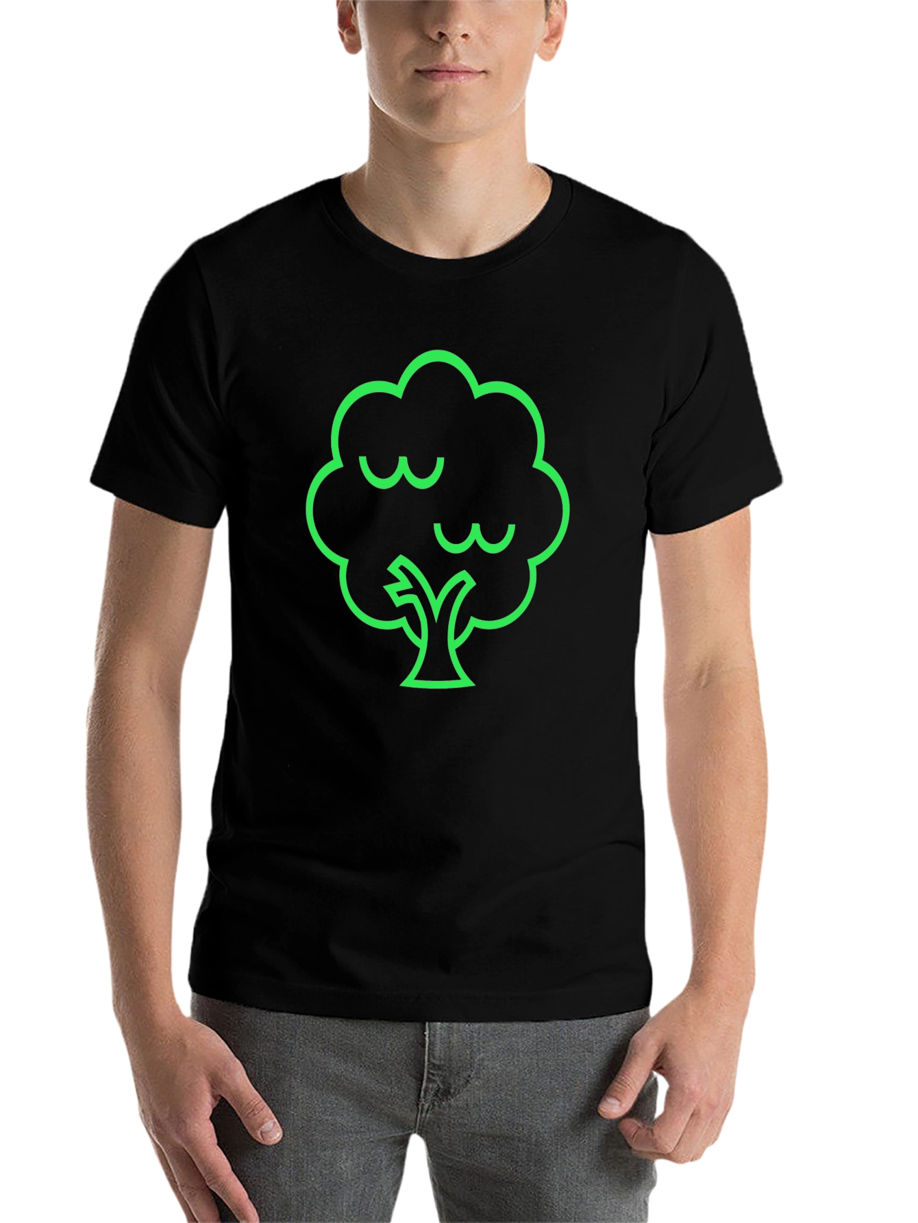 Modern Green Tree Graphic Black T-Shirt