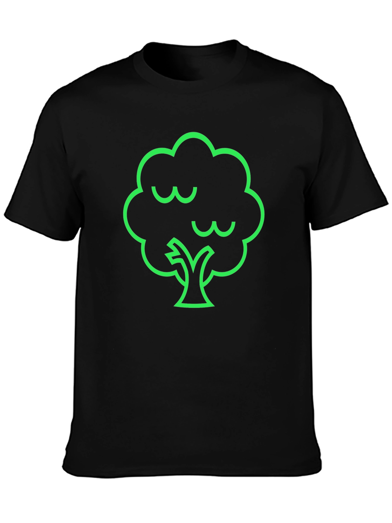 Modern Green Tree Graphic Black T-Shirt