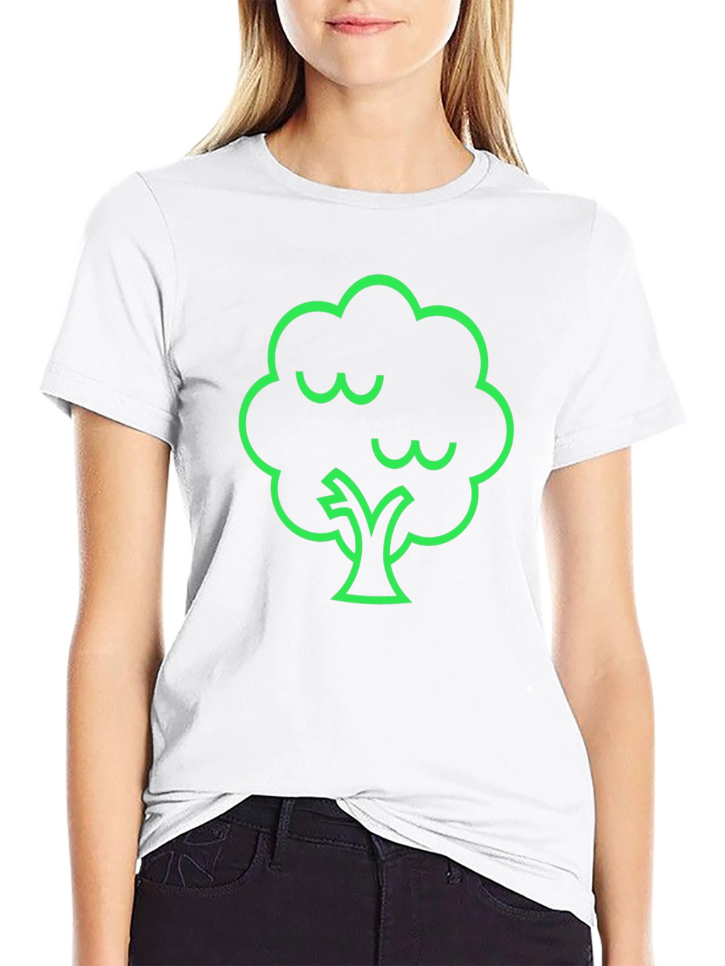 Modern Green Tree Graphic Black T-Shirt