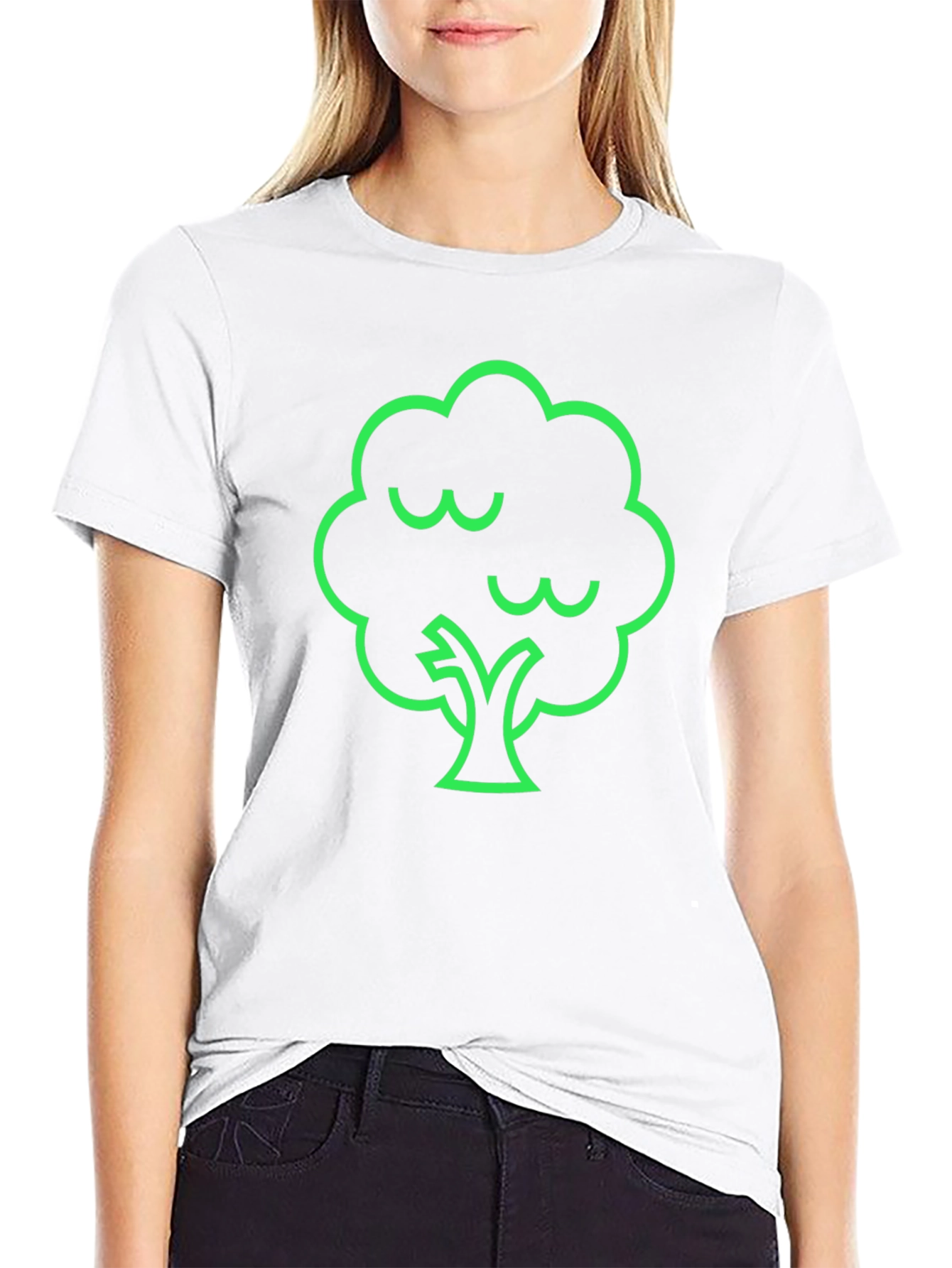 Modern Green Tree Graphic Black T-Shirt