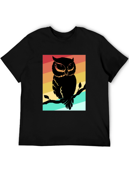 Retro Owl Graphic Tee - Mens Black Cotton T-Shirt