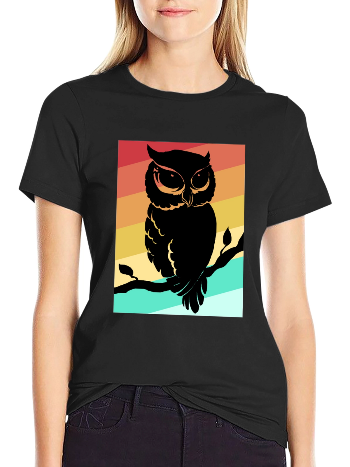 Retro Owl Graphic Tee - Mens Black Cotton T-Shirt