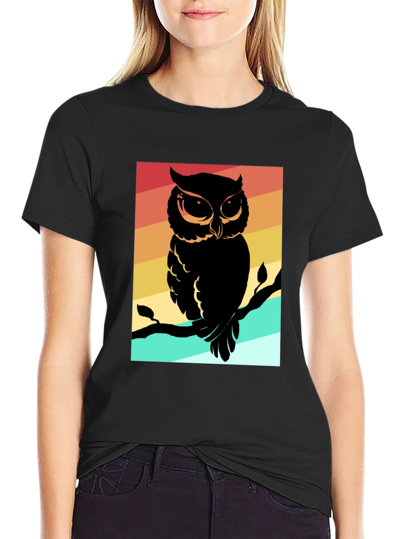 Retro Owl Graphic Tee - Mens Black Cotton T-Shirt