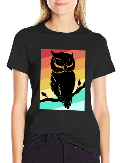 Retro Owl Graphic Tee - Mens Black Cotton T-Shirt