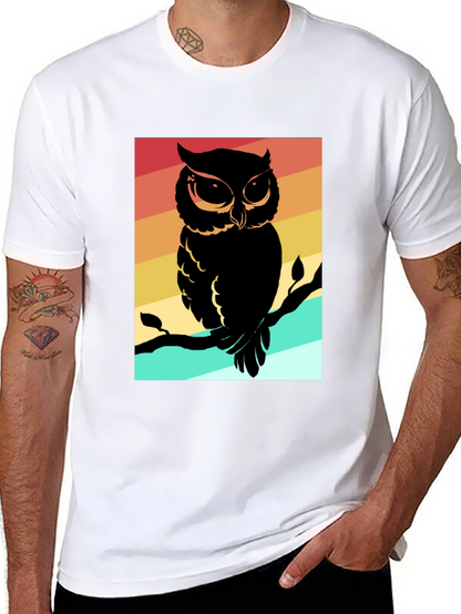Retro Owl Graphic Tee - Mens Black Cotton T-Shirt