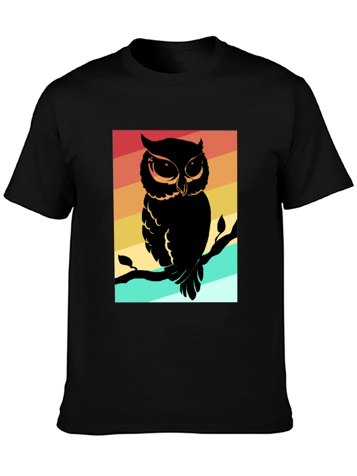 Retro Owl Graphic Tee - Mens Black Cotton T-Shirt