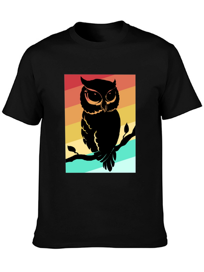 Retro Owl Graphic Tee - Mens Black Cotton T-Shirt