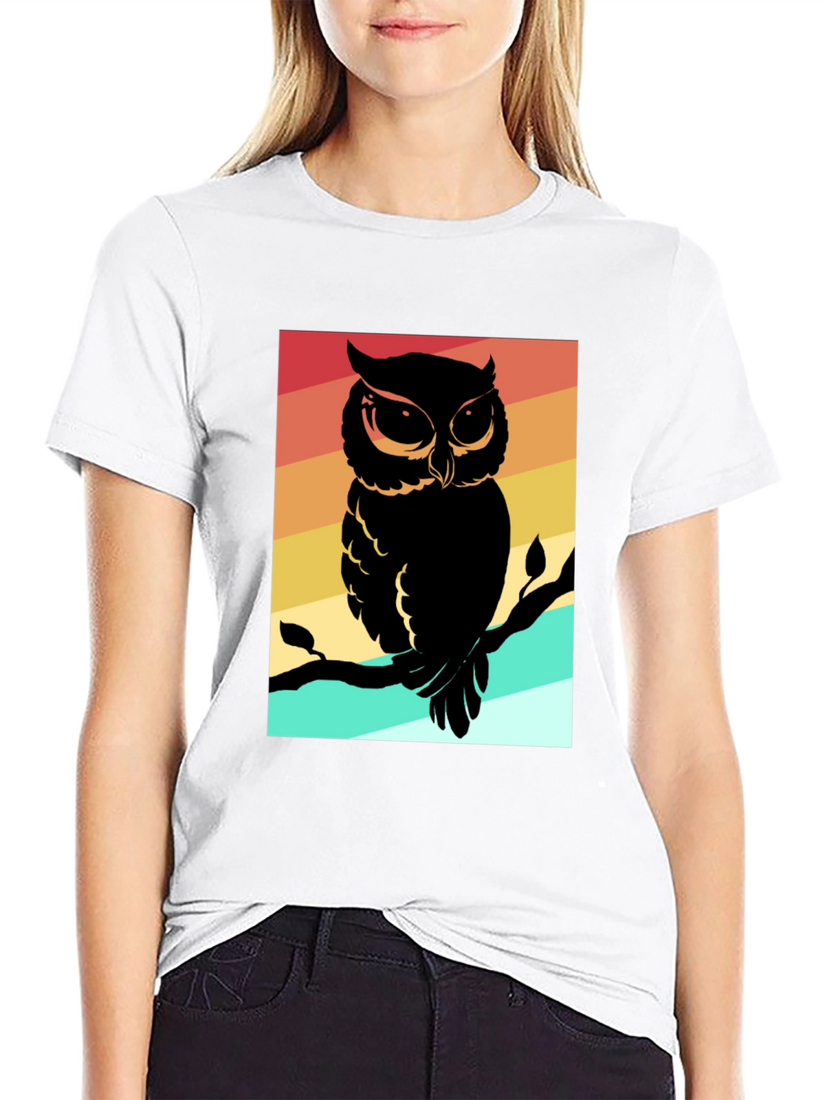 Retro Owl Graphic Tee - Mens Black Cotton T-Shirt