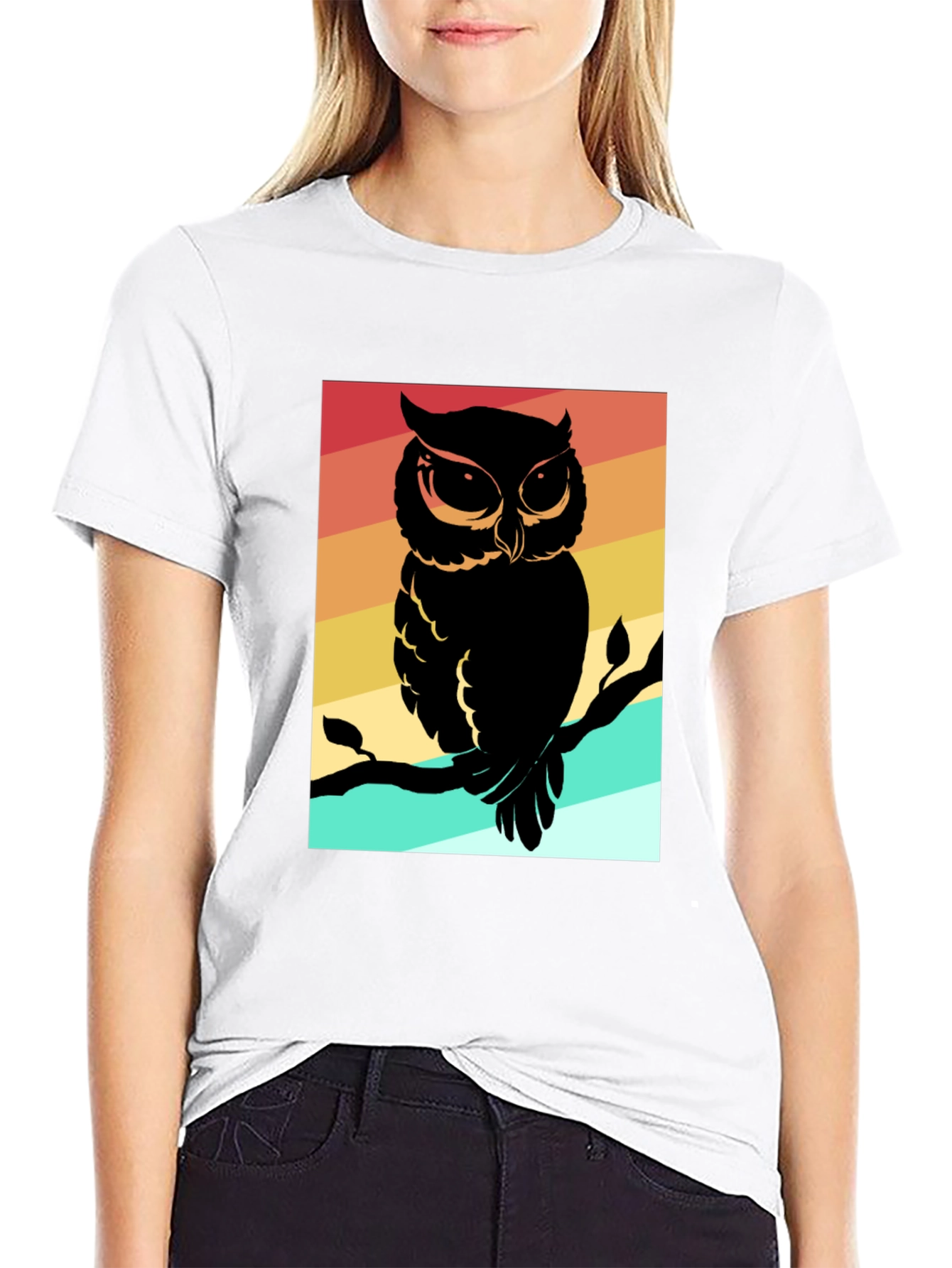 Retro Owl Graphic Tee - Mens Black Cotton T-Shirt