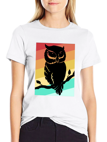 Retro Owl Graphic Tee - Mens Black Cotton T-Shirt