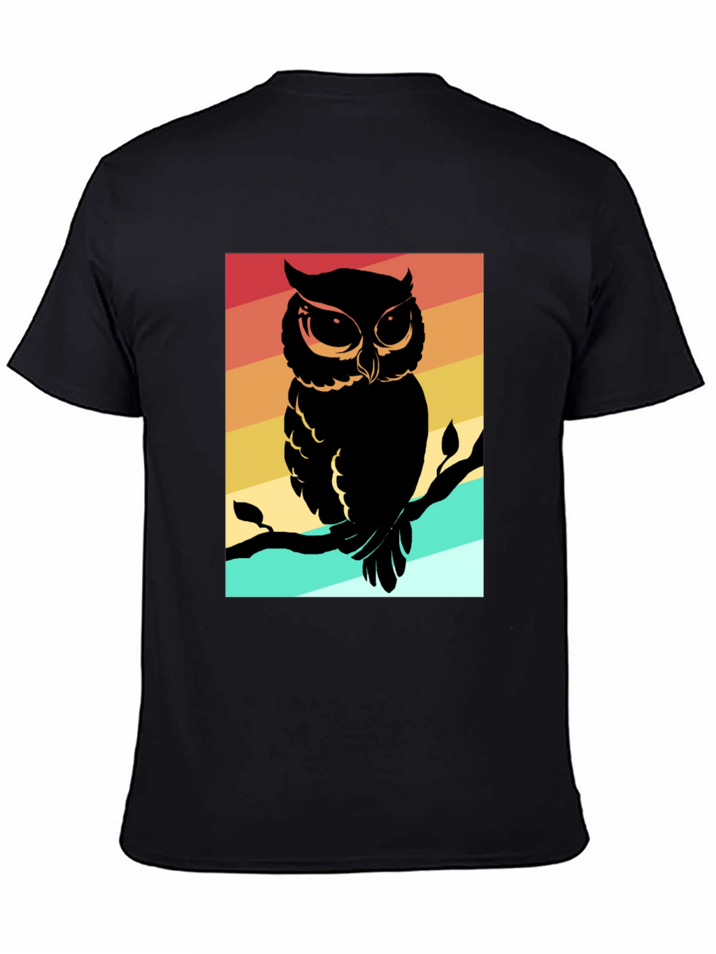 Retro Owl Graphic Tee - Mens Black Cotton T-Shirt