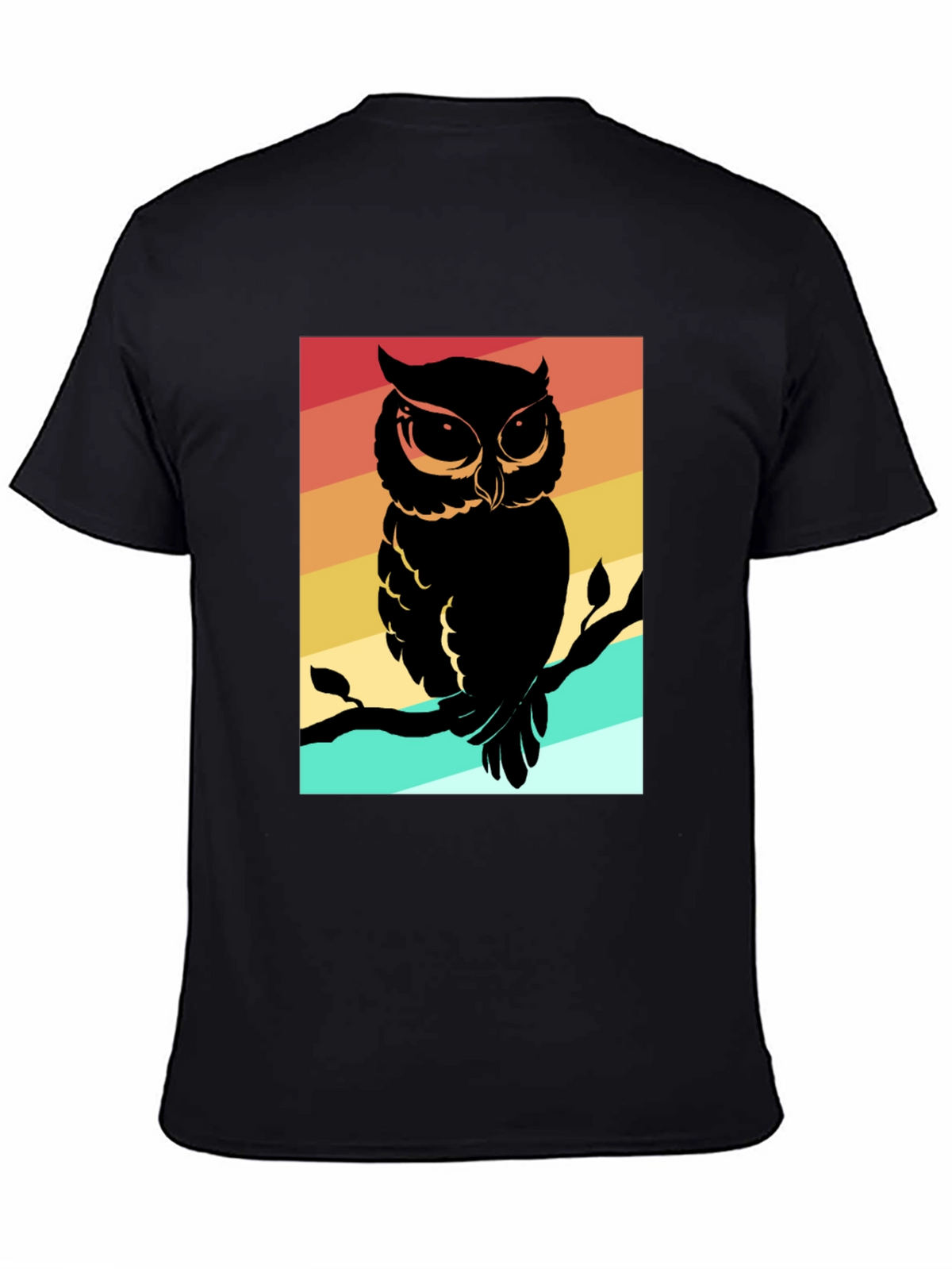 Retro Owl Graphic Tee - Mens Black Cotton T-Shirt