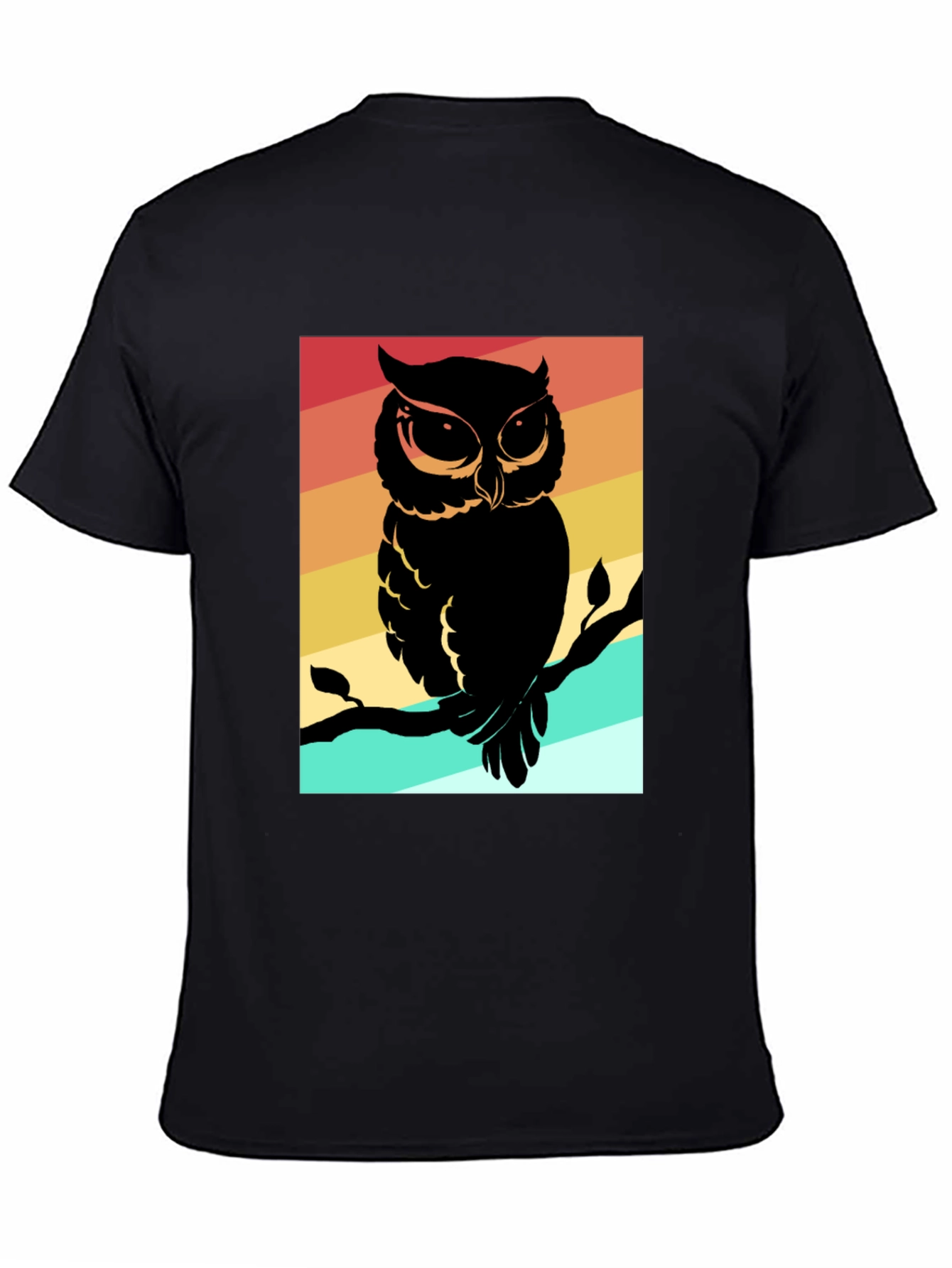 Retro Owl Graphic Tee - Mens Black Cotton T-Shirt