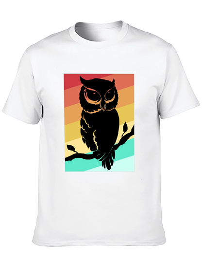 Retro Owl Graphic Tee - Mens Black Cotton T-Shirt