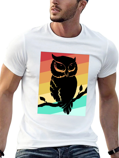 Retro Owl Graphic Tee - Mens Black Cotton T-Shirt