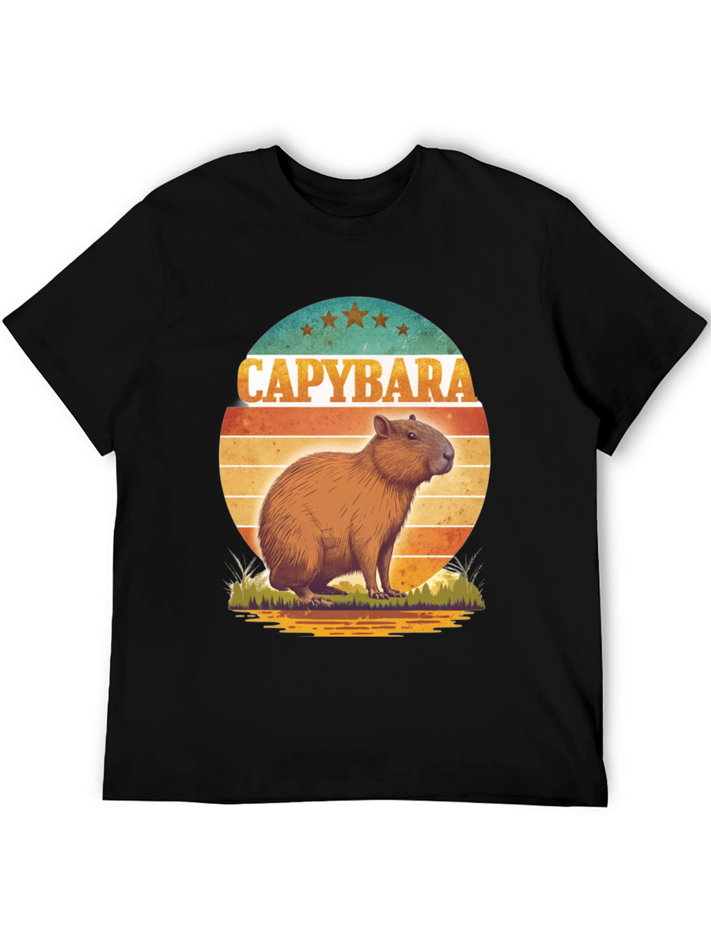 Capybara Retro Sunset Graphic Tee