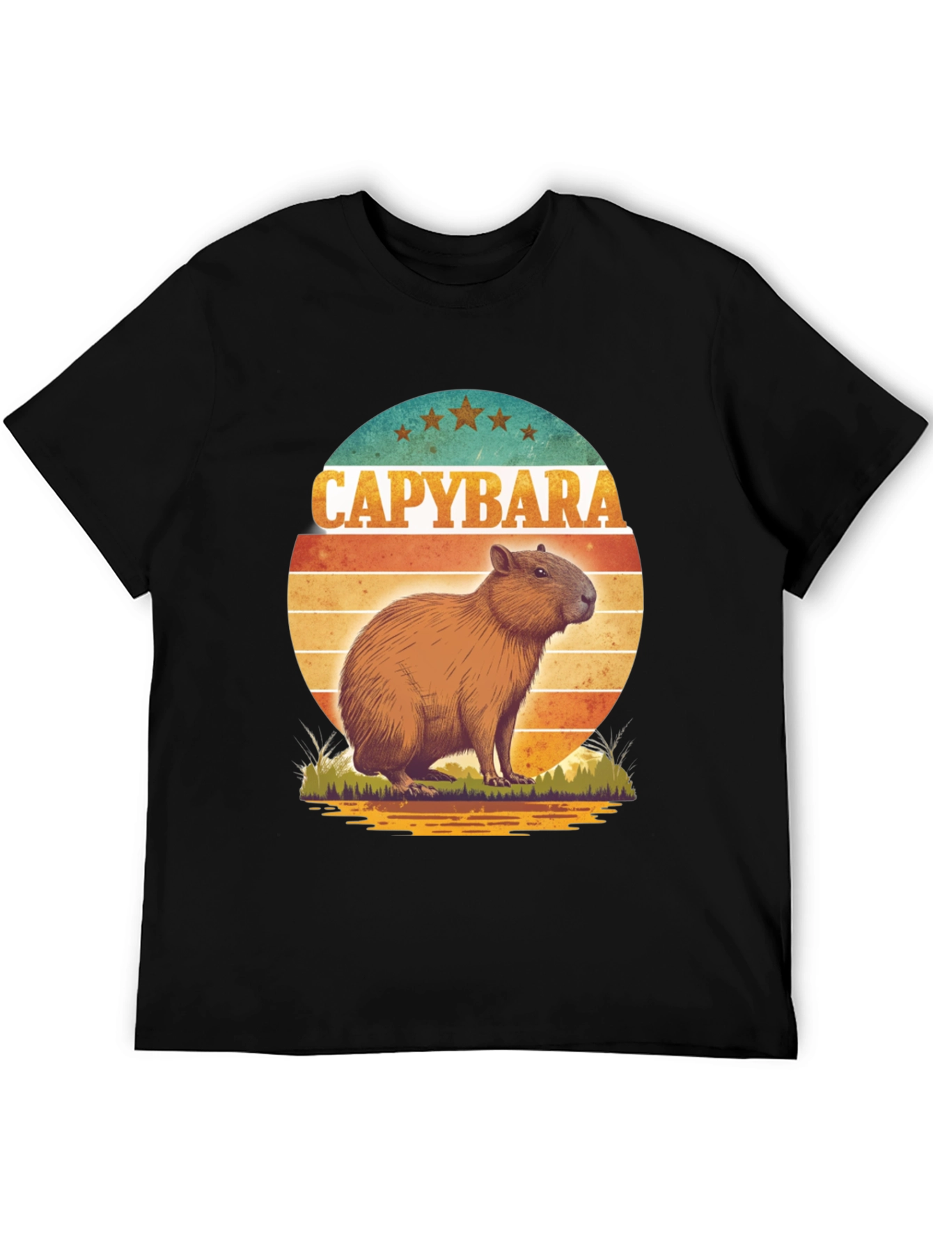 Capybara Retro Sunset Graphic Tee
