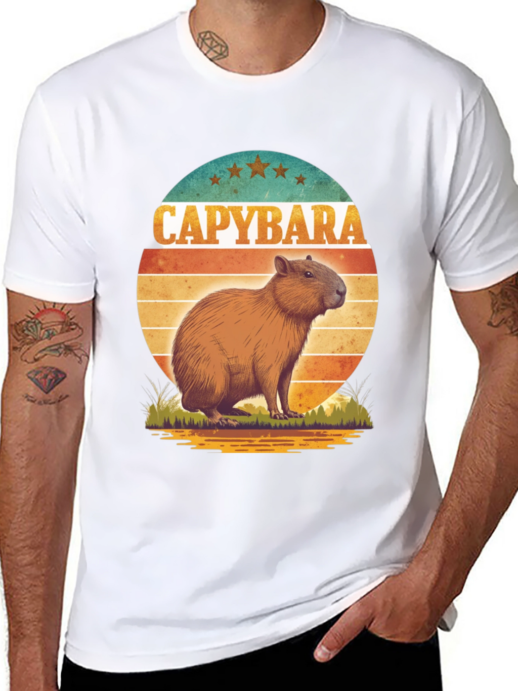 Capybara Retro Sunset Graphic Tee